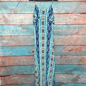 Tart Overlay Maxi Dress M Tie Dye Blue Long Stretchy Spaghetti Strap‎ Open Back